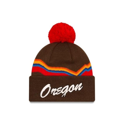 Portland Trail Blazers Gorra | New Era NBA City Edition Pom Knit Beanie Mexico - Marrom